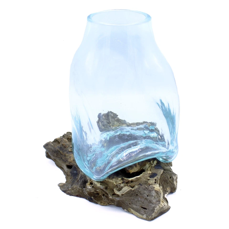 Large Molten Glass Vase - Terrarium Jar on Wood - Image 1 of 1