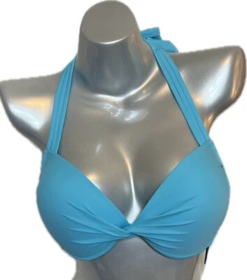 California Waves Bikini Push Up Swimsuit Top Sz XL Turquoise Blue Underwire NEW - Image 1 of 4