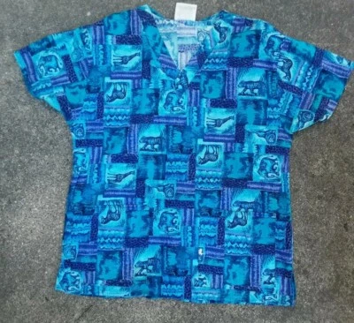 Women's Crest Scrub Top Safari Size M Purple Blue - Image 1 of 4