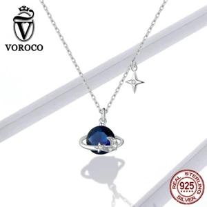 Collar Colgante Voroco Blue Planet S925 Plata Esterlina CZ Cadena Joyería - Imagen 1 de 12