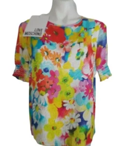 Love Moschino Womens Bright Floral Flower Power Jacquard Blouse Top Small New - Picture 1 of 9