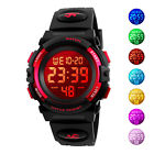 (Red)Digital Electronic Watches 50M Waterproof PU Strap Outdoor Sports IDS