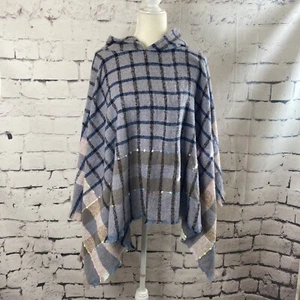 Andrew Marc New York Sweater Womens One Size Plaid Poncho Hooded Lightweight - Picture 1 of 9