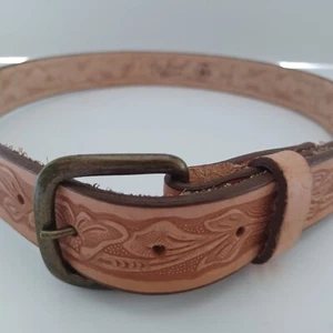 Correa de cinturón de vaquero occidental de cuero genuino vintage tocada a mano floral talla 30 EE. UU. - Imagen 1 de 12