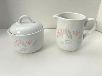 CORELLE Pink Trio Perilla Abierta-Azúcar Cuenco y Crema Set Blanco Remolino Foto 1 de 4