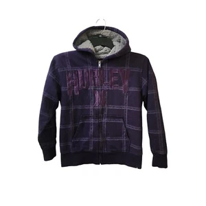 Hurley Purple Plaid y2k Coat Jacket Fleece Sherpa Lined Youth Boy Girl Medium - Picture 1 of 6