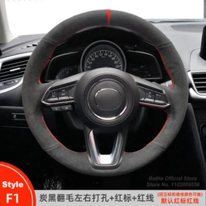 Black Suede Red Marker Car Steering Wheel Cover For Mazda 3 Axela CX-3 CX-5 CX9 - Picture 1 of 12
