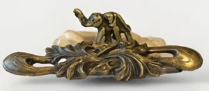 Vintage Bronze Miniature Elephant Trunk Up Figurine & Lapel Pin - Picture 1 of 12