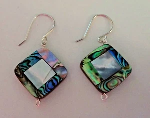 Pendientes cuadrados de plata de ley MOP de abulón y blanco de 18 mm - Imagen 1 de 2