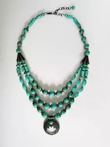 Natural Turquoise Gemstone Beaded Boho Western Festival Statement Necklace NEW - Picture 1 of 8