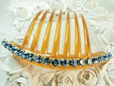 Peine de pelo francés de 6 mm color zafiro medio cristales precosia ajustes de latón Foto 1 de 4