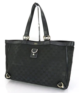 Auténtico Bolso de Mano GUCCI Negro GG Lona y Cuero Abbey Cartera #61630 - Imagen 1 de 18