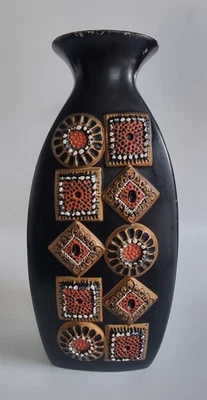 RARE MCM 1960 Brentleigh Ware 33cm Staffa Geometric Vase Orange Green 3D Motifs - Image 1 of 4