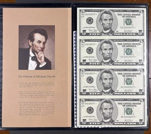 2003 $5 Dollar Star Note BEP Uncut Sheet of 4 Federal Reserve Note - Picture 1 of 5