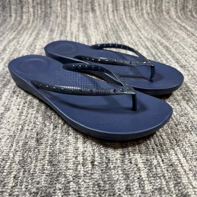 FitFlop IQushion Sparkle Flip Flop Women Sz 9 Navy Blue Ergonomic Comfort Sandal - Image 1 of 4