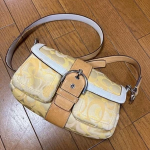 Coach Signature Flap Soho Optic Mini Shoulder Bag Yellow Canvas Leather - Picture 1 of 20