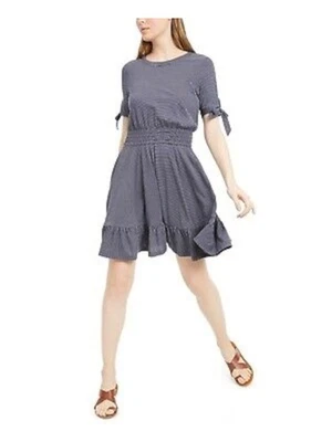 MAISON JULES Womens Navy Short Sleeve Crew Neck Above The Knee Trapeze Dress S - Image 1 of 3
