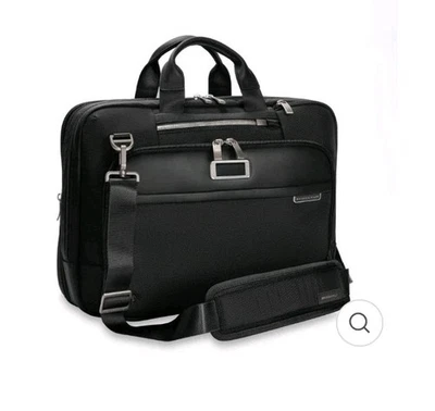 $419 Briggs & Riley Medium Expandable Briefcase Black Nylon Leather KB425X-4  - Image 1 of 4