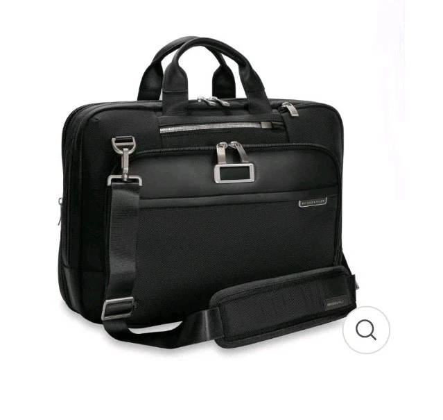 $419 Briggs & Riley Medium Expandable Briefcase Black Nylon Leather KB425X-4  - Image 1 of 4