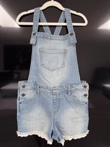 CAT & JACK Girls Adjustable Denim Bib Overalls Shorts Sz L 10/12 - Picture 1 of 4