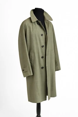 Trench coat masculino vintage Roos WeatheRogue tamanho 40 verde cinza xadrez xadrez forro com zíper - Imagem 1 de 4