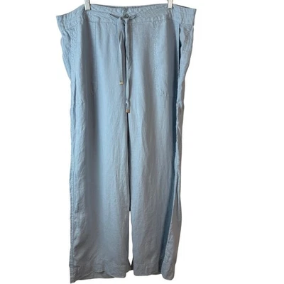 Lauren Ralph Lauren Women's Light Blue Linen Drawstring Wide Leg Pants Size 16 - Image 1 of 4
