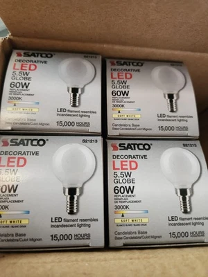 Satco S21213 5.5w G16.5 Globe LED 3000K Candelabra Base Dimmable - 60w (4 pack) - Image 1 of 4