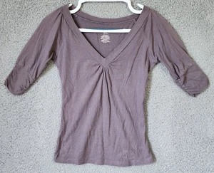 Vintage 90er Y2K Charlotte Russe Damen Gr. S V-Ausschnitt 1/2 Arm tailliert T-Shirt grau - Bild 1 von 10