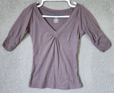 Vtg 90s Y2K Charlotte Russe Women's Sz S V Neck 1/2 Sleeve Fitted T Shirt Gray - Image 1 of 4