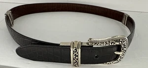 Cinturón de cuero vintage marrón negro reversible cocodrilo en relieve con hebilla ornamentada S - Imagen 1 de 7