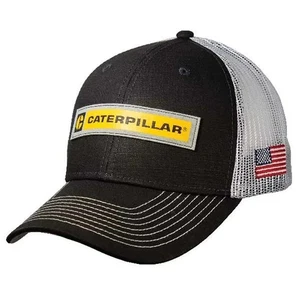 Caterpillar CAT C-Block Black & White USA Flag Patch Snapback Mesh Cap - Picture 1 of 1