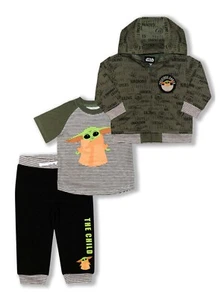 Star Wars Baby Yoda 3 PC Hoodie T Shirt Pants Outfit Set Boy Size 5T - Picture 1 of 1