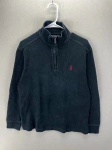 Polo Ralph Lauren Sweater Men's Medium Black Quater Zip Red Pony Preppy - Picture 1 of 10