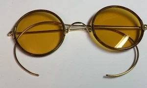Gafas de sol redondas doradas de celuloide dorado de 12 k brazos envolventes de oreja de colección - Imagen 1 de 12