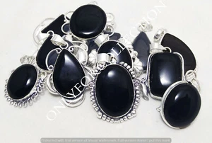 New Year Black Onyx Gemstone 925 Sterling Silver Plated Design Pendant Lot 10pcs - Picture 1 of 6