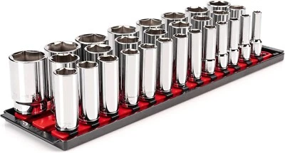 1/2 Inch Drive Deep 6-Point Socket Set with Rails, 29-Piece (10-38 mm) - Image 1 of 4