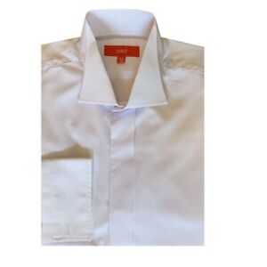 Męska biała wiktoriańska koszula z kołnierzem skrzydłowym dopasowana do dopasowania - ślub/formalna