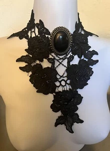 Huge embroidered Gothic Choker With Stone collier choker collar - Picture 1 of 5