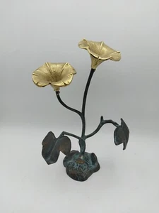 Vintage Bronzed Brass Morning Glory Flower Sculpture Korea RARE 8" H × 6" W Leaf - Picture 1 of 24