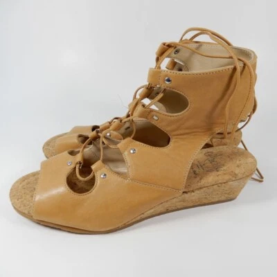 AMALFI by RANGONI Morata Cork Wedge Cage SANDALS Size 7 Sabbia Tan Leather NEW - Image 1 of 4