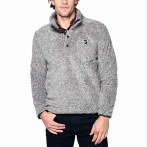 True Grit Shag Sherpa Fleece Sweater Mens M Gray Melange Snap Button Gorpcore - Picture 1 of 12