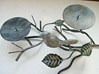Beautiful Rustic 14" Long Heavy Metal Bird on a Branch Flower Candle Holder  - Image 1 of 3