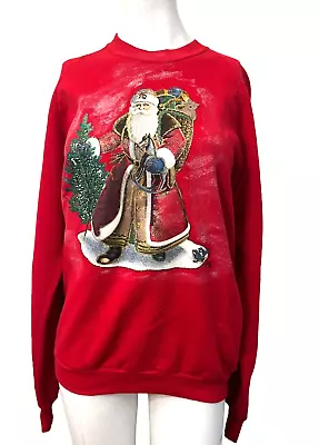 Damas XL Navidad Sudadera Brillo Pintura Viejo Mundo Papá Noel 50/50 De Colección Jerzees Foto 1 de 4