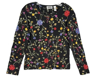 Camiseta Top Chicos Negra Manga Larga Bordada Talla 1/M/8 Algodón Foto 1 de 4