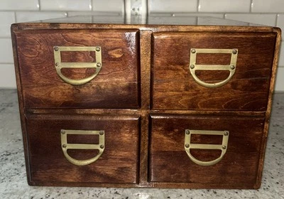 VTG Antique 4 Drawer Dovetailed Wood Card Catalog Index Counter Cabinet *READ - Image 1 of 4