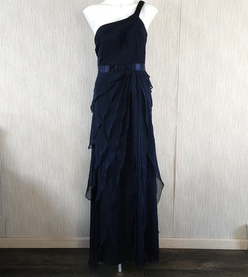 Adrianna Papell Midnight Blue Chiffon Tiered Layered Dress Gown Size 10 Womens - Image 1 of 4