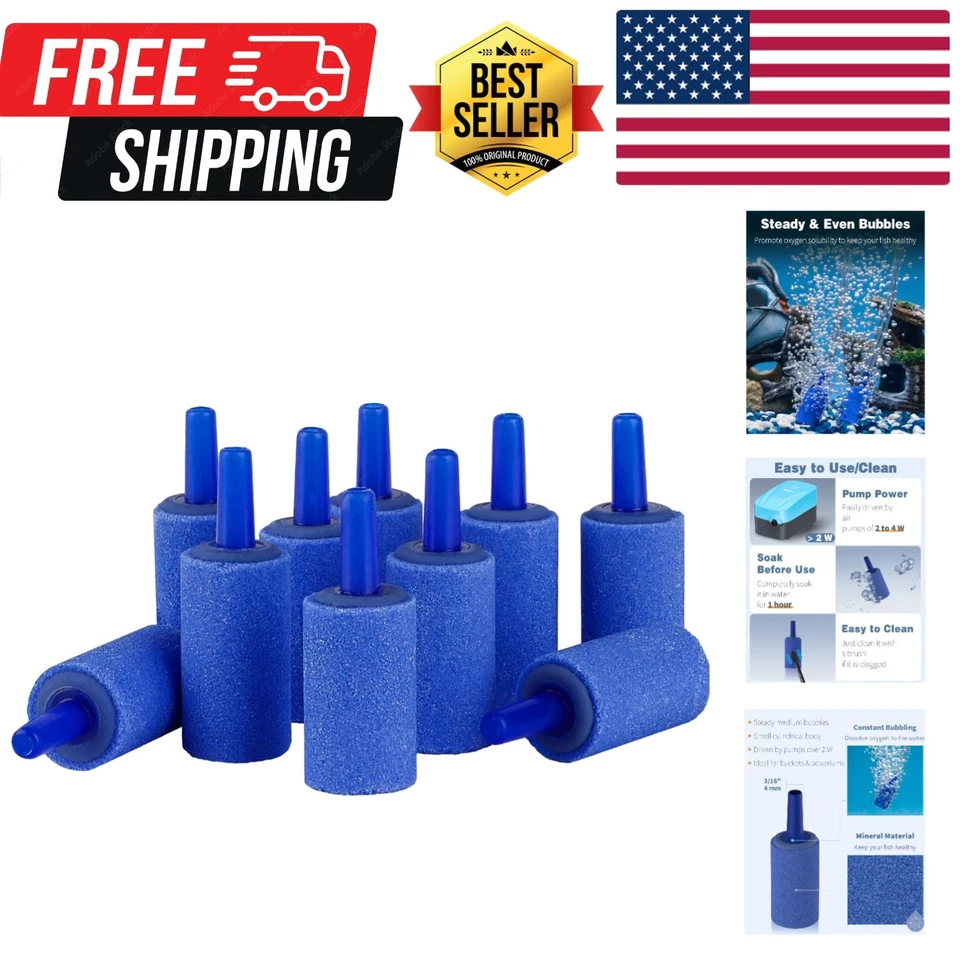 Pawfly 1 Inch Air Stones Cylinder 12 Pcs Bubble Diffuser Airstones for Aquarium