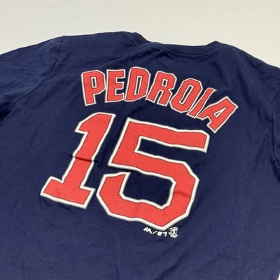Majestic Boston Red Sox T-Shirt Mens XL Blue MLB Baseball Pedroia #15 - Image 1 of 4