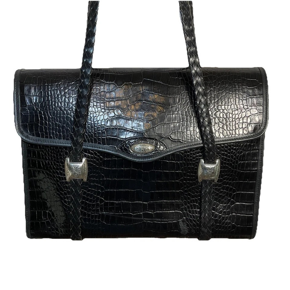 Brighton бизнес кожаный портфель черный крок ноутбука наплечная сумка Messenger винтажный - Изображение 1 из 4