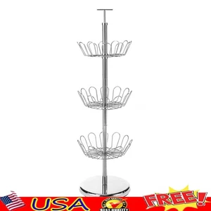 Revolving 3-Tier 18 Pair Shoe Storage Rack Chrome Organizer Indoor Shoe Spinner - Picture 1 of 10
